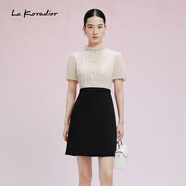 拉珂蒂（La Koradior）夏季減齡新款蕾絲花邊短袖氣質(zhì)通勤收腰連衣裙 黑色 M