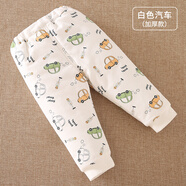 豆苗兒嬰兒棉褲子男女寶寶純棉加厚棉褲嬰幼兒童內穿夾棉保暖褲秋冬季 白色汽車(chē)（加厚款） 100碼推薦年齡2-3歲