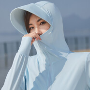 普鴕 防曬衣女短外套情侶裝春夏防曬衫皮膚衣長(cháng)袖防紫外線(xiàn)UPF50+帶斗篷披肩冰絲防曬服1777B 淺藍色（女） L