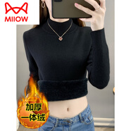 貓人（MiiOW）秋冬加絨毛衣女加厚一體絨保暖上衣內搭大碼半高領(lǐng)套頭打底針織衫 黑色一體絨 M (160) 建議（95-110斤）