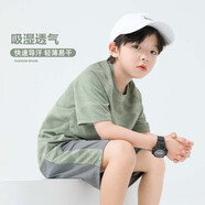 左西男童夏裝套裝2025新款兒童速干運(yùn)動(dòng)籃球服短袖T恤兩件套 綠色 140