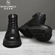 洛克華菲（Rock Fairwhale）男鞋冬季休閑鞋加絨保暖男士皮鞋高幫雪地靴2024新款馬丁靴男真皮 黑色 40