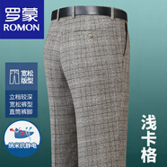 羅蒙（ROMON）秋冬羊毛絨西裝褲男士商務直筒長褲中老年高腰毛呢褲毛料男褲 淺咖格1127 秋冬款寬松直筒 29 【二尺二腰圍】
