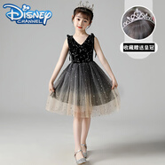 迪士尼（Disney）兒童晚禮服高端鋼琴演奏演出服女孩主持人走秀表演女童公主裙夏季 黑色短款 (到膝蓋上點(diǎn)) 170cm