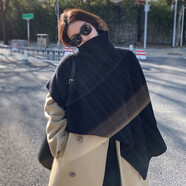 云初墨韓國冬新款舒適高領披肩外搭斗篷女針織螺紋保暖毛衣疊穿圍巾jm8 黑色 毛衣款