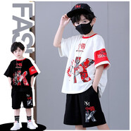 赤尹帥氣童裝男童運(yùn)動(dòng)套裝2025夏季新款男孩街舞服寬松時(shí)尚中國(guó)風(fēng) 白色(潮k兩件套：上衣+褲子） 160碼（建議身高1.5米左右）