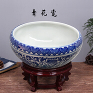 和藝陶瓷陶瓷魚缸養(yǎng)魚盆桌面陶瓷睡蓮盆手繪金魚龜缸水缸戶外荷花盆擺件 青花瓷 中號(hào) 直徑32CM高15CM