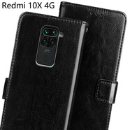 旺雙福 紅米10X4G手機(jī)殼翻蓋式Redmi10x5g皮套保護(hù)套防摔全包男女錢包款 紅米10X 4G 黑色
