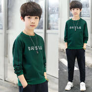 艾諾輪男孩衛衣中大童裝10-15歲中小學(xué)生兒童秋季上衣長(cháng)袖T恤春秋天打底 009墨綠【衛衣春秋薄款】 160 建議145-155cm