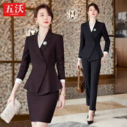 五沃職業(yè)裝女裝套裝小西裝女神范珠寶酒店前臺美容院銷(xiāo)售時(shí)尚氣質(zhì)工服 黑色外套+西褲 L