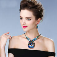 薩拉拉甲狀腺遮疤痕項鏈 裝飾項鏈短款女個(gè)性歐美紫色水晶鎖骨鏈SN2609 10#奢華藍寶石 項鏈耳環(huán)一套