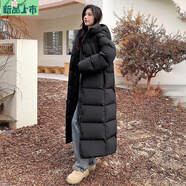艾妃琳韓都衣舍AMH羽絨服女長(zhǎng)款過(guò)膝2025冬裝韓系男女寬松加厚保暖藝考 黑色 S 105-135斤