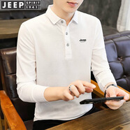 JEEP SPIRIT吉普長(cháng)袖T恤男保羅衫翻領(lǐng)上衣男士春秋體恤打底衫商務(wù) 白色 M （90-115斤）