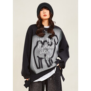 木果果木商場(chǎng)同款木果果木2024新款寬松簡(jiǎn)約印花字母長(cháng)袖衛衣女上衣 黑色 S