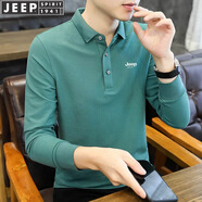 JEEP SPIRIT吉普長(cháng)袖T恤男保羅衫翻領(lǐng)上衣男士春秋體恤打底衫商務(wù) 豆綠 5XL （200-220斤）