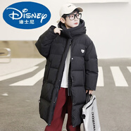 迪士尼（Disney）男童服兒童中長(zhǎng)款韓版女大童冬季2024新款中大童保暖童服 黑色 160cm