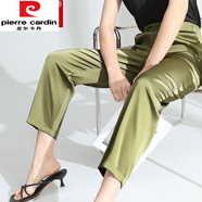 皮爾卡丹（pierre cardin）冰絲銅氨絲哈倫褲男女七分褲夏薄款緞面寬松醋酸大尺碼九分休閑中 【172果綠色】九/分褲 S 80-106斤