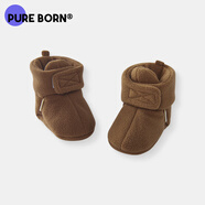 博睿恩（Pureborn）搖粒絨保暖嬰兒鞋新生兒軟底步前鞋子秋冬裝寶寶腳套 棕色 L 長12cm