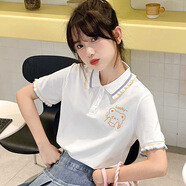 玫初莎女童短袖t恤2025夏裝初中高中學(xué)生少女polo衫大童12-15歲夏季服裝 白色-嘟嘟熊 160 (M) 建議85-95斤