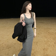 GUOCILRN灰色背心連衣裙女夏季針織吊帶裙小個子長裙設(shè)計感小眾修身包臀裙 灰色 L