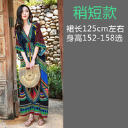 花九卿適合新疆旅游拍照的衣服民族風棉綢云南麗江泰國長海邊度假沙灘女 綠色 稍短款(高152以上)9028 XS