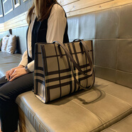I.T DANKLES香港品牌真皮托特包女大容量休閑通勤手提包百搭時(shí)尚單肩包大包包 格子咖＋帶官方防偽碼
