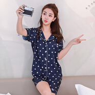 珂爾妮韓版碎花可愛(ài)夏天女士睡衣女冰絲薄款家居服女生短袖短褲夏季套裝 圓點(diǎn)-1871 XL
