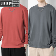 JEEP SPIRIT純棉長(cháng)袖t恤男裝圓領(lǐng)純色上衣服內搭秋冬打底衫體恤寬松全棉秋衣 M05銹紅+碳灰 M