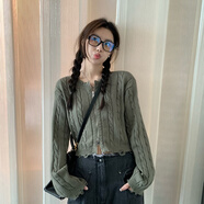 Radinka2024秋冬新款高腰短款麻花毛衣開(kāi)衫女厚復(fù)古寬松牛角扣針織衫LTQ 慵懶麻花綠色 S