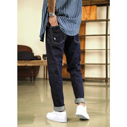 Mbbcar14OZ基礎款百搭休閑重磅赤耳丹寧小腳褲M(mǎn)BBCAR窄幅原創(chuàng  )設計牛仔褲 洗水藍 32