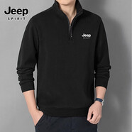 JEEP SPIRIT吉普衛(wèi)衣男春秋長(zhǎng)袖T恤上衣休閑體恤秋衣休閑服打底衫立領(lǐng)商務(wù) 黑色 2XL (建議140-160斤)