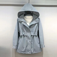 川朗風(fēng)衣女中長(cháng)款小個(gè)子2025春秋裝新款女士休閑連帽收腰顯瘦工裝外套 水藍色 2XL （135斤-155斤）