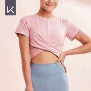 Keep 女子瑜伽服瑜伽T恤交叉款短袖背心 吸濕速干塑形裸感柔軟彈11401 奶茶粉 短袖 M