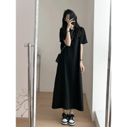 妍莉芬（yanlifen）長(zhǎng)裙夏季2023年新款韓版穿搭梨形身材顯瘦赫本風(fēng)黑色連衣裙女裝 黑色連衣裙 L