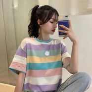 喬駿晟泫雅bf風條紋短袖t恤女夏季學生韓版寬松ins半袖中袖上衣閨蜜裝潮 彩虹條紋  優(yōu)質版 2XL 136-160斤