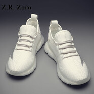 Z.R.Zoro品牌男鞋2025夏季新款網(wǎng)面飛織鞋男休閑鞋子男軟底跑步運(yùn)動(dòng)鞋男潮 白色（四季平底款） 41