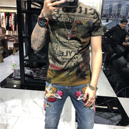 南極人（Nanjiren）歐洲站短袖t恤男新款潮流復(fù)古圖騰印花男裝潮牌修身半袖 花色 3XL