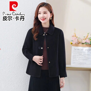 皮爾卡丹（pierre cardin）媽媽裝2025新款秋冬短款毛呢外套女小個(gè)子娃娃領(lǐng)雙面羊絨呢上衣厚 黑色  3XL