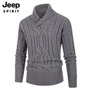JEEP SPIRIT漫威毒液歐美半高領(lǐng)毛衣男2025冬季機(jī)車騎士長袖麻花線衣打底衫潮 灰色 M