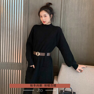 燕潯連衣裙女秋冬新款2025女裝小個(gè)子加厚保暖毛衣裙中長款針織裙子女 黑色. 均碼 建議85-135斤