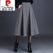 皮爾卡丹（pierre cardin）毛呢半身裙女秋冬長裙2025新款中長款裙子加厚冬裙a字大擺裙秋冬 灰色 毛呢冬季 裙長76cm 20/M