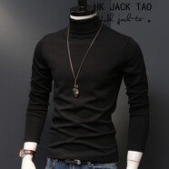 hk jack tao打底衫 香港潮牌高領男士長袖打底純色修身秋冬百搭上衣 黑色(高領) S