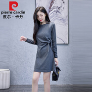 皮爾卡丹（pierre cardin）2025年夏季新款連衣裙女收腰顯瘦修身氣質(zhì)小眾設計時(shí)尚休閑t恤裙 深灰色長(cháng) S 90到100斤左右