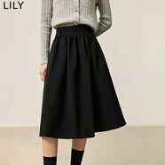 LILY【商場(chǎng)同款】冬新款女裝氣質(zhì)梨型寬松花苞A字半身裙傘裙 510黑 L