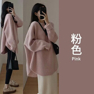 哈夫朵春秋新款大碼女裝寬松顯瘦針織衫毛衣女慵懶風(fēng)上衣洋氣內搭套裝女 Z1022粉色上衣 常規 3XL 【建議150-165斤】