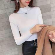 針織衫高領(lǐng)毛衣冬款女裝新款外套純色打底衫女秋冬細(xì)紋黑色緊身薄款女士內(nèi)搭時(shí)尚小香風(fēng)慵懶風(fēng)秋裝上衣 白色上衣 均碼