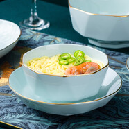 康琴（KANGQIN） ins北歐金邊鉆石碗套裝創(chuàng)意日式純色家用陶瓷飯碗湯碗大碗泡面碗 【描金】影青6英寸鉆石面碗2個(gè)裝