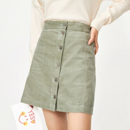 森馬森馬短裙半身裙秋冬女秋裝新款燈芯絨校園風(fēng)裙子a字顯瘦女裝 青苔綠D4407 150/58A/XS