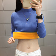 KJ保暖內(nèi)衣新款半高領(lǐng)保暖上衣女士毛衣秋冬季加絨加厚打底保暖衣女 加絨海霧藍(lán)色（純色袖） M