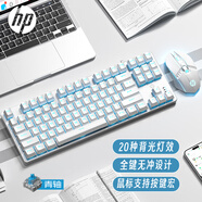 惠普（HP）GK200機(jī)械鍵盤有線辦公游戲鍵盤 20種背光燈效 87鍵電競(jìng)鍵盤鼠標(biāo)套裝電腦外設(shè)鍵鼠 皎月白【鍵鼠套裝-青軸】